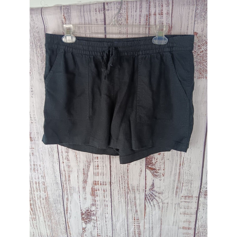 J. Crew Linen Blend Seaside Shorts  Women's Medium Black Elastic Waist Beachy